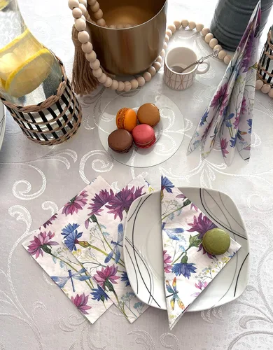 Miniatura 7 de Servilletas de papel de flores moradas con libélula para cena, tamaño decorativo de almuerzo de decoupage de 13 x 13 pulgadas (desplegadas)