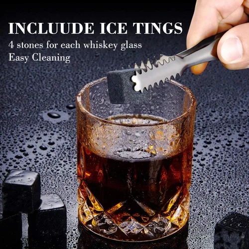 Miniatura 5 de Juego de 2 vasos de whisky para hombres, paquete de 2, vasos de whisky whisky bourbon escocés de 10 onzas, 8 rocas escalofriantes con pinzas