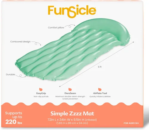 Miniatura 4 de Funsicle Alfombrilla inflable Simple Zzzz de 6 pies con cómodo reposacabezas