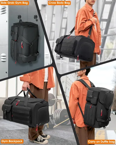 Miniatura 3 de RAINSMORE Bolsa de gimnasio para hombres, bolsa de viaje deportiva de 45 litros con compartimento para zapatos y laptop, mochila de entrenamiento