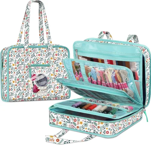 FINPAC Bolsa de almacenamiento de suministros de costura y manualidades, bolsa organizadora de viaje de gran capacidad con bolsillos transparentes y