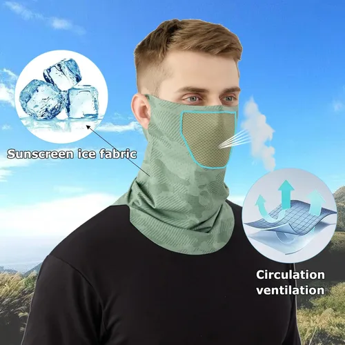 Miniatura 3 de Máscara facial de seda de hielo para hombres y mujeres, polaina de cuello UPF 50+ para protección solar, pasamontañas refrescantes para deportes al