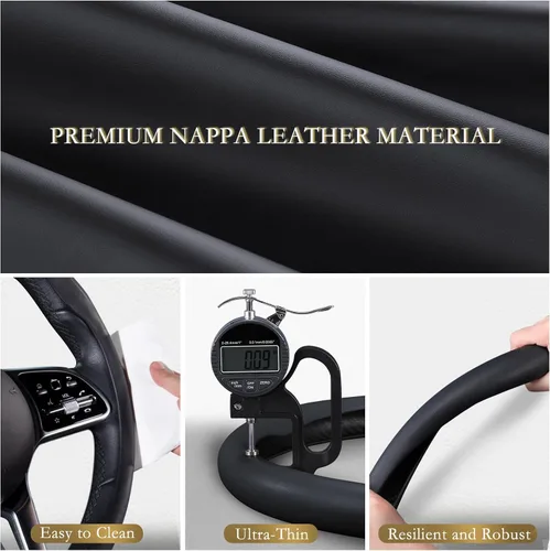 Miniatura 3 de Aimato Funda ultrafina para volante de automóvil, microfibra cómoda y transpirable, ajuste universal para la mayoría de los automóviles, color negro