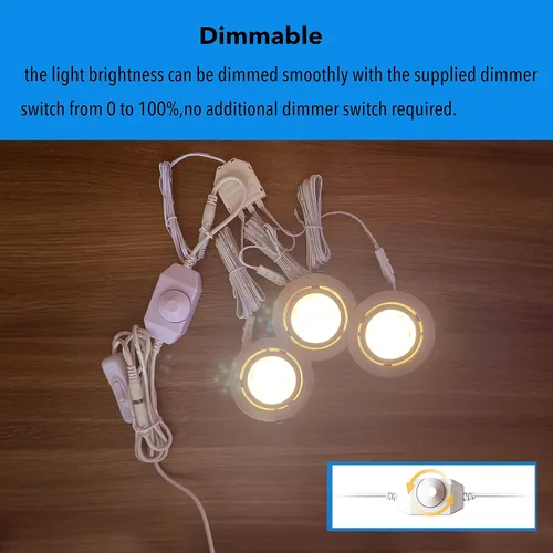 Miniatura 2 de Luces LED de disco con cable debajo del gabinete, iluminación regulable, montaje empotrado, enchufe para estante de exhibición, Curio, accesorios