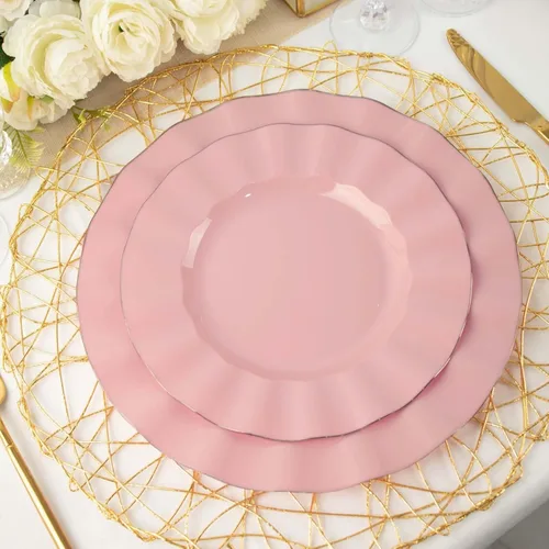 Miniatura 71 de Tableclothsfactory Paquete de 10 platos redondos de plástico negro de 6 pulgadas para ensalada de postre, platos desechables con borde ondulado
