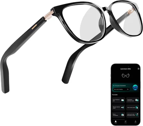 Gafas inteligentes AI para hombres y mujeres – Alimentadas por ChatGPT, Traducción en tiempo real, Gafas Bluetooth con lente fotocromática, música y