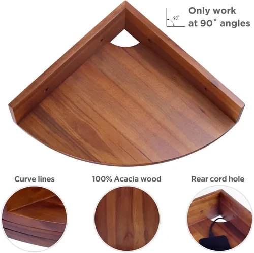 Miniatura 4 de Demigo Juego de 3 estantes de esquina para montaje en pared, de madera de acacia maciza, redondos, flotantes para almacenamiento y exhibición