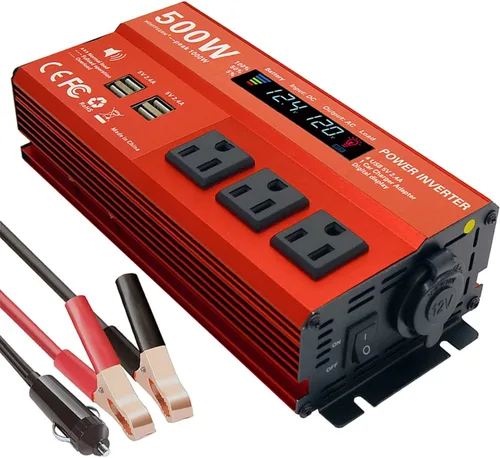 Inversor de Potencia de 500W Pico 1000W para Vehículos, DC 12V a 110V AC, 4 x 2.4A Puertos USB Adaptador de Enchufe para Carro con Toma con 1 Puerto