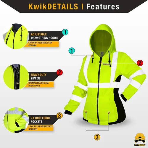 Miniatura 4 de KwikSafety - Charlotte, NC - Sudadera con capucha de seguridad de forro polar para mujer Chaqueta de seguridad Hi Vis para mujer Chaqueta ligera