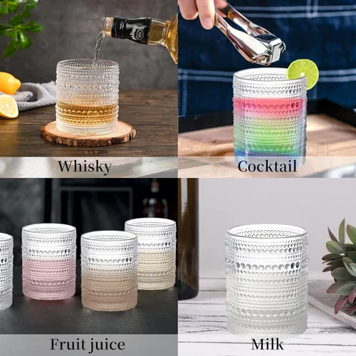 Miniatura 2 de Juego de 4 vasos de agua románticos de Hobnail de 15.2 onzas, cristalería vintage con diseño transparente en relieve, vasos de cóctel, vasos