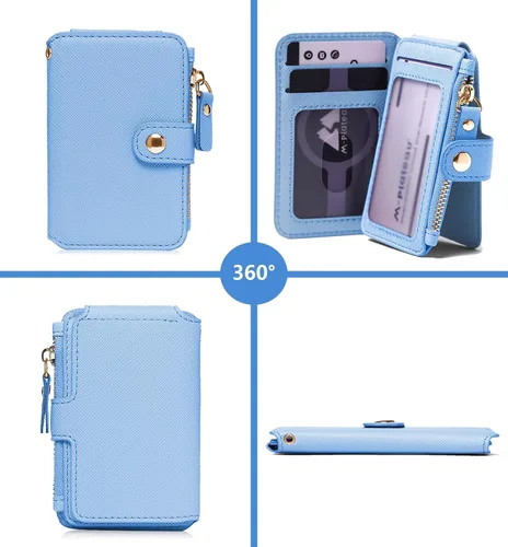 Miniatura 83 de Cartera con llavero, tarjetero con bloqueo RFID de piel, funda para tarjetas de crédito con cremallera para mujer