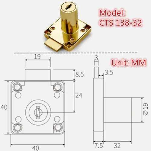 Miniatura 3 de Juego de cerradura de cajón de mesa de oficina + perforador de puerta, cerradura de puerta de gabinete, modelo CT-138-32, diámetro del abridor