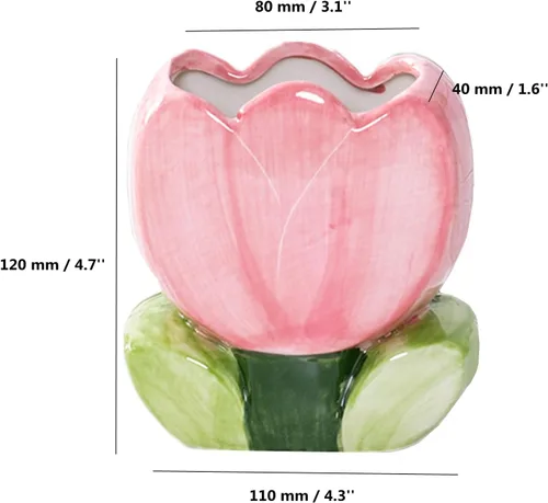 Miniatura 3 de TANG SONG Soporte para brochas de maquillaje de tulipanes de cerámica, caja de almacenamiento de cosméticos de flores, soporte para bolígrafos y Rosa