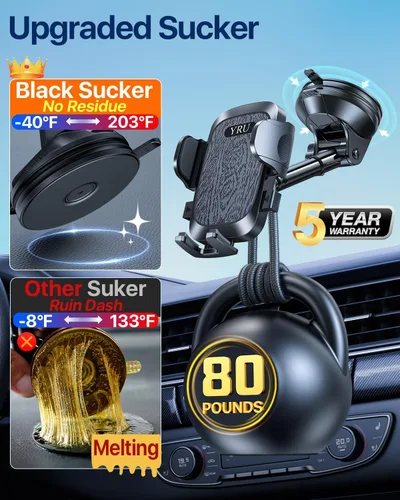 Miniatura 2 de YRU Soporte de teléfono de automóvil de grado militar mejorado con ventosa giratoria más fuerte para parabrisas de tablero, soporte de tablero