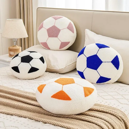 Miniatura 6 de Uvvyui Almohada de fútbol de fútbol con forma redonda, decorativa para decoración de habitación, cojín de felpa para sofá y dormitorio