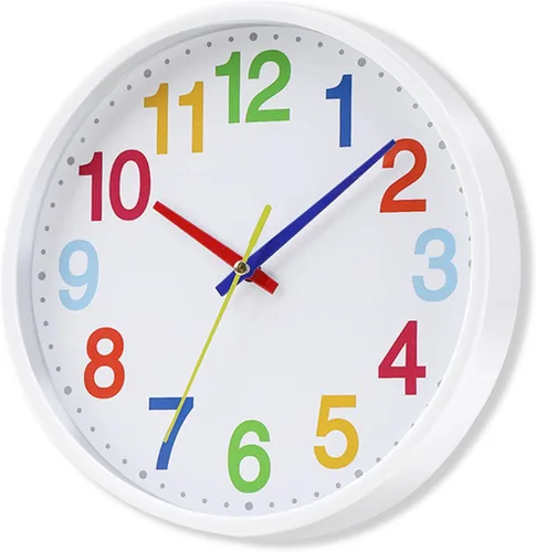 Reloj de pared silencioso para niños, reloj de pared silencioso sin tictac, reloj de pared decorativo de cuarzo para aulas de profesores o Blanco