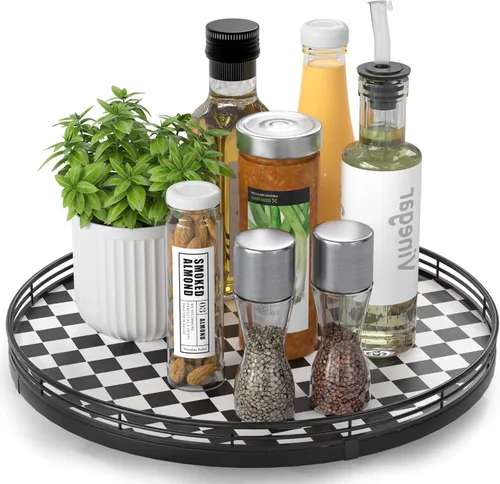 Miniatura 45 de Tabla giratoria redonda de roble de 9 pulgadas para organización en gabinetes, estilo rústico, para almacenamiento en mesa del comedor, despensa