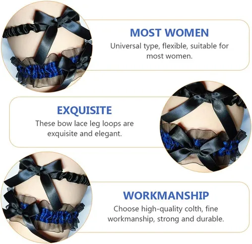 Miniatura 9 de ValiCLUD 1 juego de ligas de novia sexy para novias de encaje y piernas decoraciones (negro, azul)