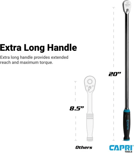 Miniatura 2 de Capri Tools Trinquete de impulso de 3/8 pulgadas de 90 dientes finos extra largo, agarre ergonómico suave, 20 pulgadas de largo
