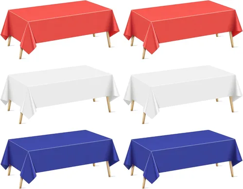 Miniatura 34 de Mantel rectangular de la serie azul y verde, 4 piezas, 54 x 72 pulgadas, color sólido, impermeable y a prueba de derrames, mantel de plástico
