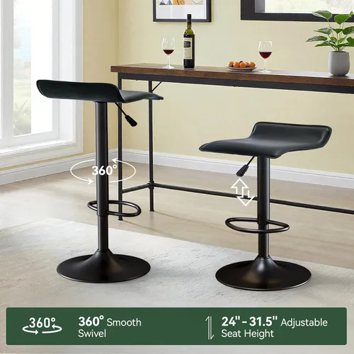 Miniatura 4 de Vogue Furniture Direct - Juego de 2 taburetes de bar ajustables, taburetes de bar giratorios de cuero sintético con elevación, silla de bar sin