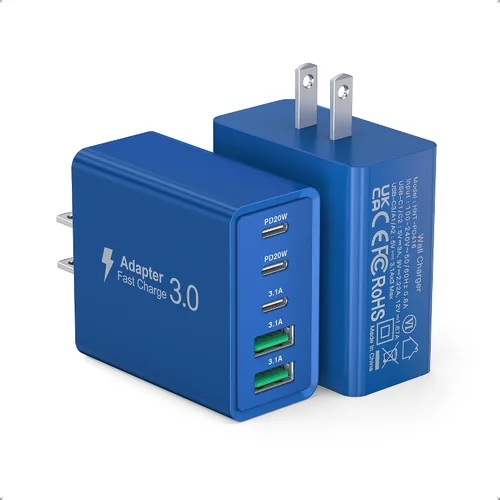 Miniatura 11 de [Paquete de 2] Cargador de pared USB C, bloque de cargador tipo C de 60 W, bloques de carga rápida de 5 puertos, enchufe multipuerto 3USB C+2USB A