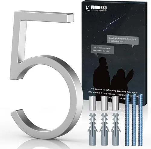 Miniatura 21 de VONDERSO Números flotantes de casa de 5 pulgadas para exteriores, números de dirección modernos de metal antioxidante (3), números de buzón Negro 3