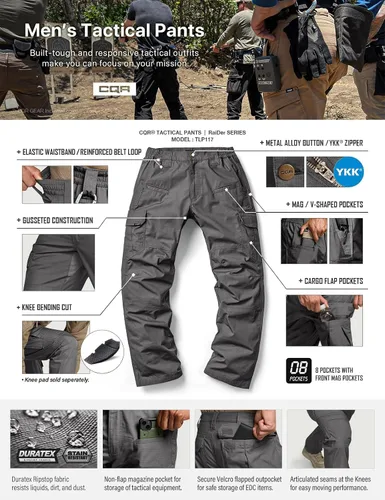 Miniatura 8 de CQR Men's Tactical Pants, Water Resistant Ripstop Cargo Pants, Lightweight EDC Work Hiking Pants, Outdoor Apparel