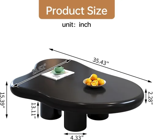 Miniatura 2 de Mesa de Café Nube Negra de 35.82", Mesa de Café Moderna de Borde Redondo con 4 Patas de Soporte Resistentes y Tablero de 2.67" de Grosor, Fácil