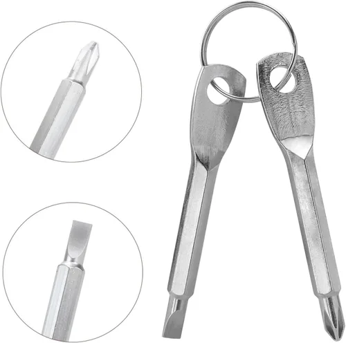 Miniatura 5 de Mesee 8 piezas de destornilladores de bolsillo, llavero de cabeza plana y destornillador Phillips, mini destornillador portátil herramienta