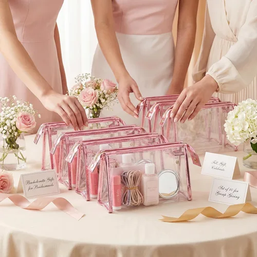 Miniatura 2 de BESARME 10 Pcs Clear Makeup Bags Bulk with Zipper, Clear PVC Travel Toiletry Bag Iridescent Waterproof Cosmetic Bag for Women Party Favors