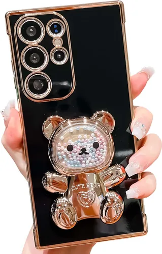 Miniatura 11 de Bonita funda compatible con Samsung Galaxy Z Flip 5/Z Flip 6 de 6.7 pulgadas, cuentas de lujo de color dorado 3D de arena movediza con soporte