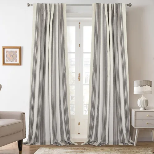 Miniatura 36 de DriftAway Chris Linen - Cortinas opacas con capa térmica y reductora de sonido, 63 pulgadas de largo para dormitorio, cortinas estampadas a rayas