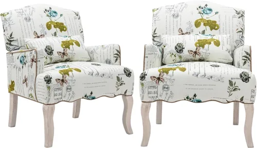 Miniatura 9 de Silla decorativa floral cómoda de tela, cómoda silla de lectura tapizada moderna con almohada extraíble con respaldo alado para sala de estar, Beige