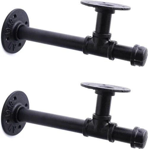 Miniatura 12 de Soportes de estante de tubo industrial de 3/4", soportes de estantería DIY de hierro negro montados en pared para colgar, soportes de tubería