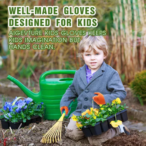 Miniatura 4 de AIGEVTURE 3 pares de guantes de jardinería para niños de 2 a 13 años, guantes de jardín para niños pequeños, guantes de trabajo de patio para niños