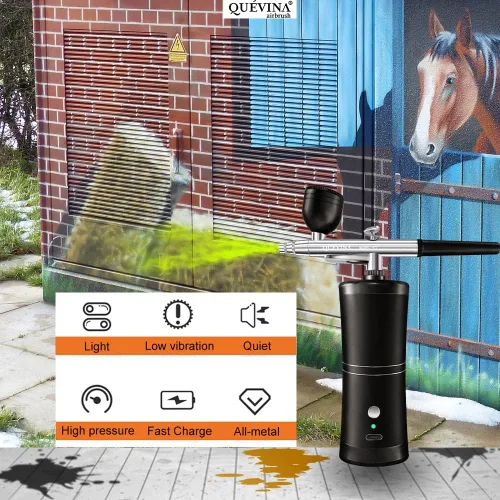 Miniatura 7 de Quevina - Kit de aerógrafo inalámbrico, con limpiador y diluyente, pistola pulverizadora de cepillo de aire portátil de mano, mini compresor