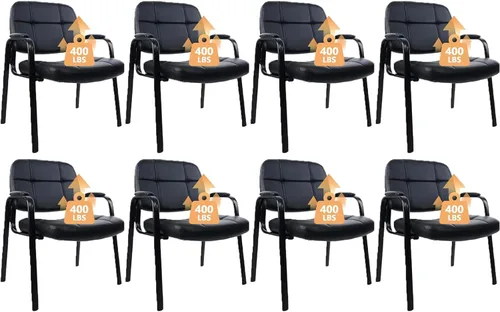 Miniatura 13 de CLATINA Silla de invitados grande y alta, cómodas sillas de recepción con reposabrazos acolchado de cuero regenerado y base de trineo para oficina