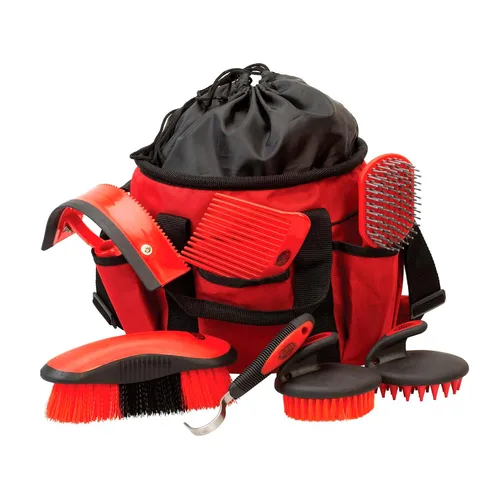 Miniatura 7 de Kit de aseo para caballos de cuero Weaver, juego de cepillos de 7 piezas con bolsa organizadora, cuidado equino, equipo de habitación para pistas