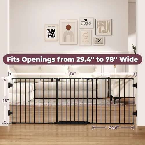 Miniatura 5 de Puerta de bebé extra ancha de 29.4 a 78 pulgadas, puertas largas para perros para puertas y escaleras, puerta de seguridad grande esencial para Negro