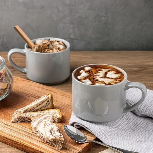 Miniatura 5 de GBHOME Juego de 6 tazas de cerámica apilables de 14 onzas, tazas de café modernas para bebidas calientes, color gris, 14 onzas líquidas, 6
