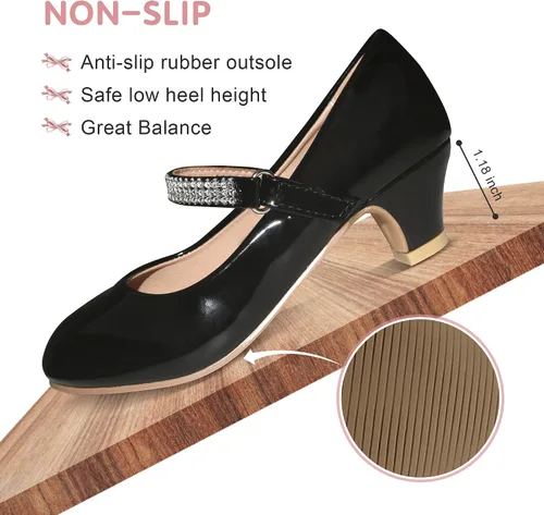 Miniatura 2 de BESSIVIC Zapatos de vestir para niñas, zapatos Mary Jane para niñas con tacón bajo, zapatos planos de ballet de flores de princesa para bodas