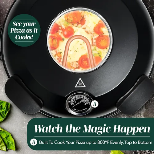 Miniatura 5 de Horno de Pizza Eléctrico de Encimera Cook With Color – Pizzero para Pizzas Crujientes de Encimera, Calienta hasta 800˚F, Piedra Cerámica de 12 Negro