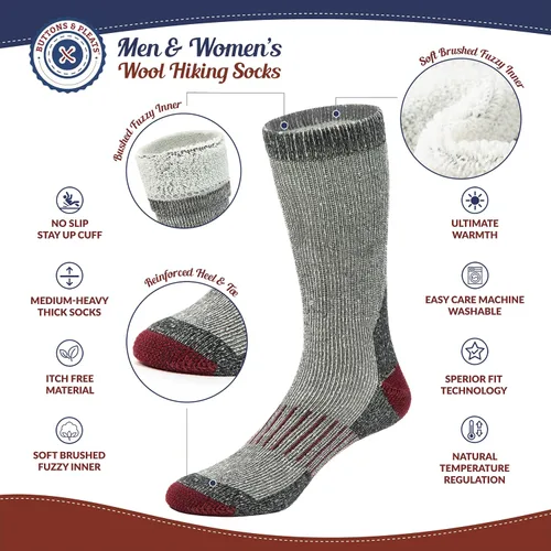 Miniatura 3 de Buttons & Pleats Calcetines de lana para hombres y mujeres merino térmicos cálidos y acogedores calcetines de invierno para botas de invierno