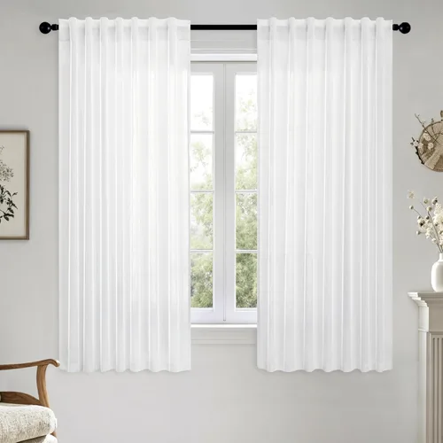 Miniatura 64 de MIULEE Cortinas de lino blanco de 108 pulgadas de largo para dormitorio, sala de estar, cortinas de ventana con textura de lino suave y grueso, Lino