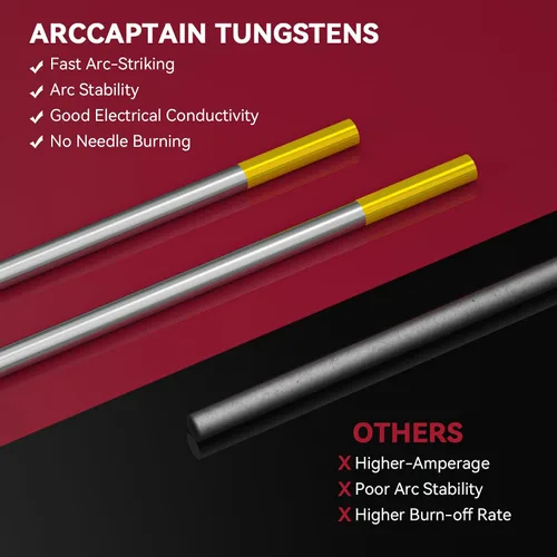 Miniatura 2 de ARCCAPTAIN Electrodo de soldadura TIG de tungsteno, paquete de 10 unidades de 3/32 x 7 pulgadas (dorado, 1.5% lantanado, WL15/EWLa-1.5)