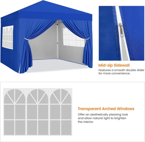 Miniatura 6 de Yaheetech Toldo desplegable de 8 x 8 con 4 paredes laterales extraíbles, tienda instantánea cerrada portátil, tienda de campaña impermeable para Azul