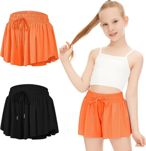 Paquete de 2 pantalones cortos de mariposa para niños y niñas, pantalones cortos holgados con bolsillo 2 en 1, pantalones cortos deportivos para