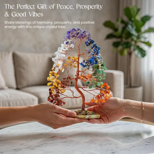 Miniatura 5 de Crocon® Árbol de la vida de 7 chakras, sabiduría espiritual, base de rodajas de ágata, árbol de cristal hecho a mano para energía positiva