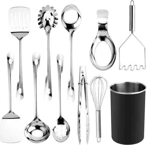 Juego de utensilios de cocina COOK WITH COLOR - 10 piezas de primera calidad, antiadherentes y resistentes al calor, incluye volteador, servidor de